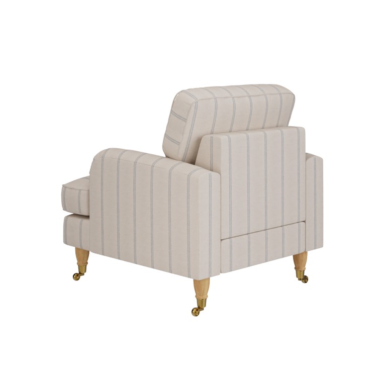 Cream Chenille Blue Striped Armchair - Payton
