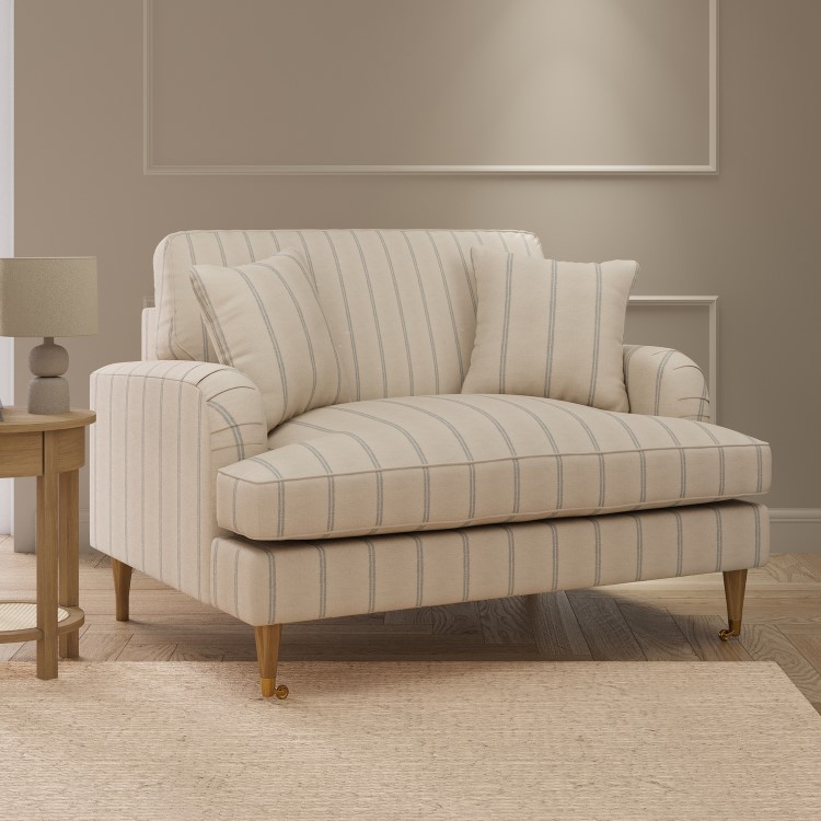 Cream Chenille Blue Striped Love Seat – Payton 