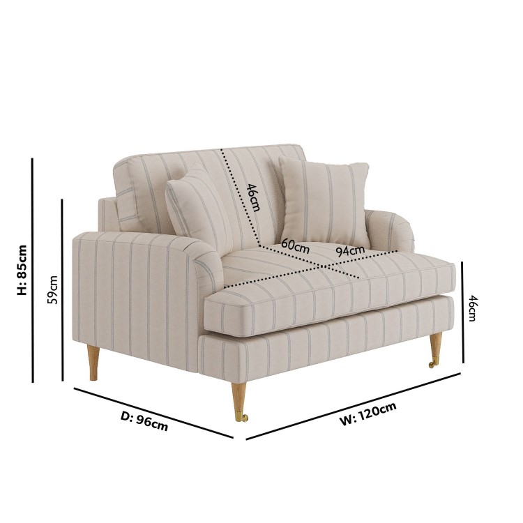 Cream Chenille Blue Striped Love Seat – Payton 