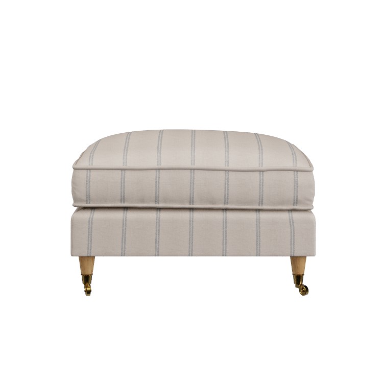 Cream Chenille Blue Striped Footstool - Payton
