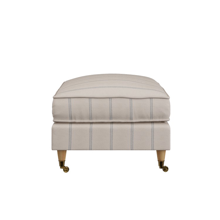 Cream Chenille Blue Striped Footstool - Payton