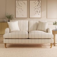 Cream Chenille Blue Striped 2 Seater Sofa - Payton Cream Chenille Blue Striped 2 Seater Sofa - Payton