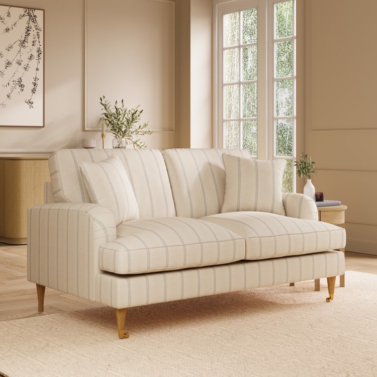 Cream Chenille Blue Striped 2 Seater Sofa - Payton
