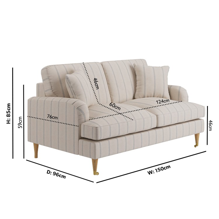 Cream Chenille Blue Striped 2 Seater Sofa - Payton