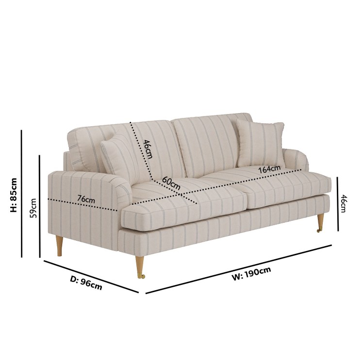 Cream Chenille Blue Striped 3 Seater Sofa - Payton