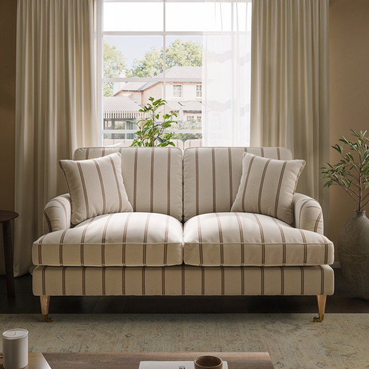 Cream Chenille Burnt Orange Striped 2 Seater Sofa - Payton