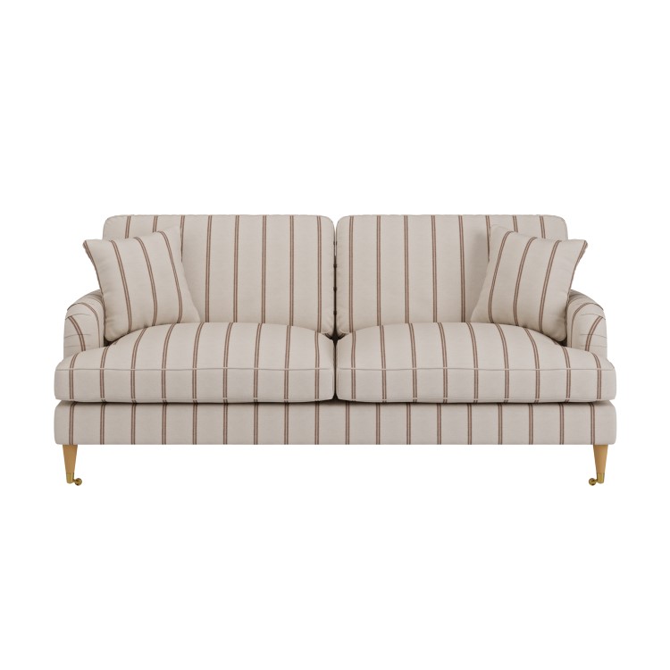 Cream Chenille Burnt Orange Striped 3 Seater Sofa - Payton
