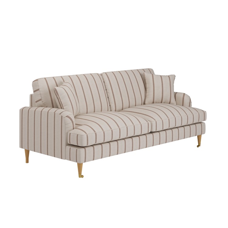 Cream Chenille Burnt Orange Striped 3 Seater Sofa - Payton