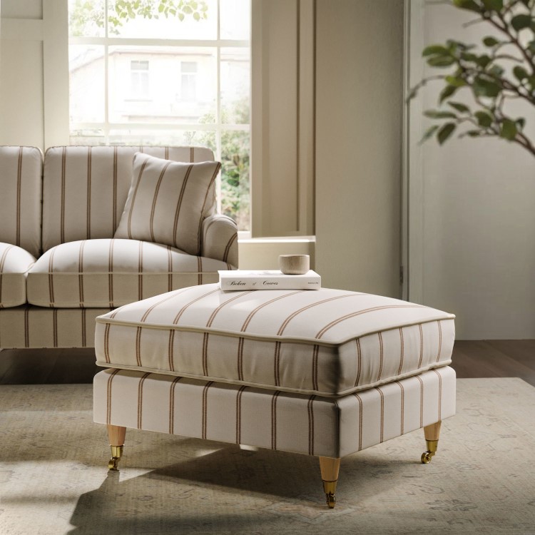 Cream Chenille Burnt Orange Striped Footstool - Payton