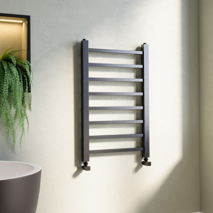 Gunmetal Grey Towel Radiator 800 x 500mm with Pipe Kit and Straight Valves - Sonoran