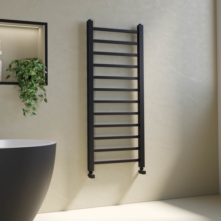 Black Towel Radiator 1200 x 500mm with Pipe Kit and Straight Valves - Sonoran