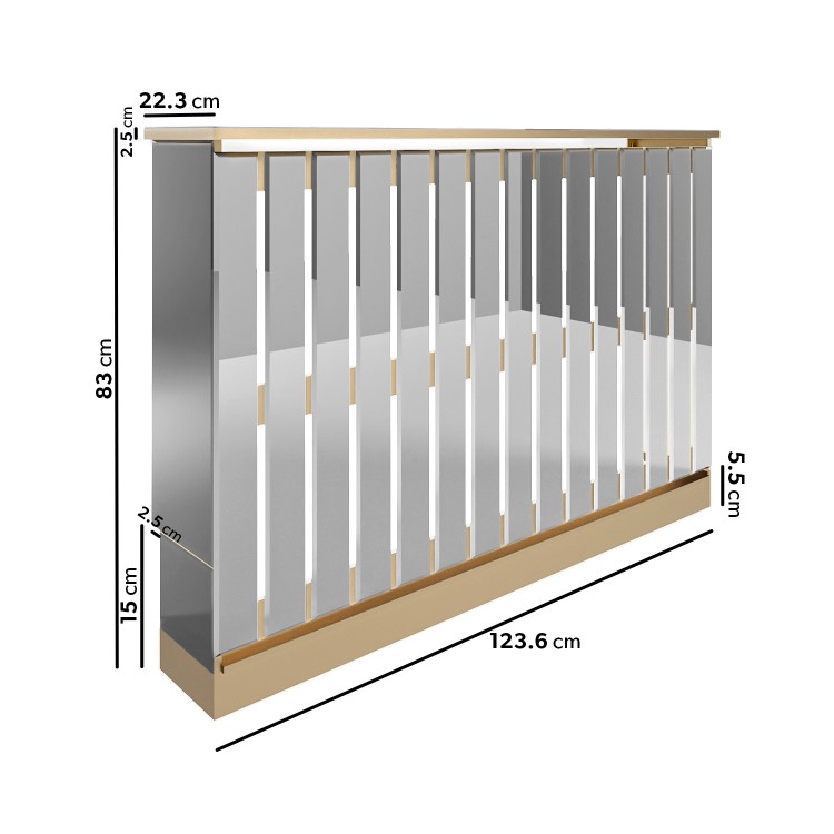 Narrow Mirrored Radiator Cover with Gold Detail - 124cm - Sophia
