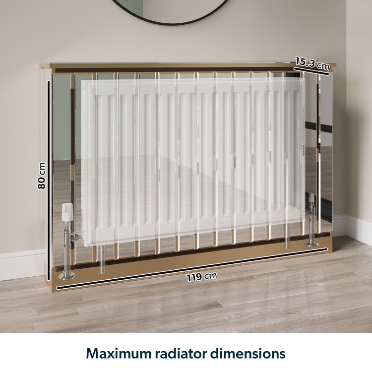 Narrow Mirrored Radiator Cover with Gold Detail - 124cm - Sophia