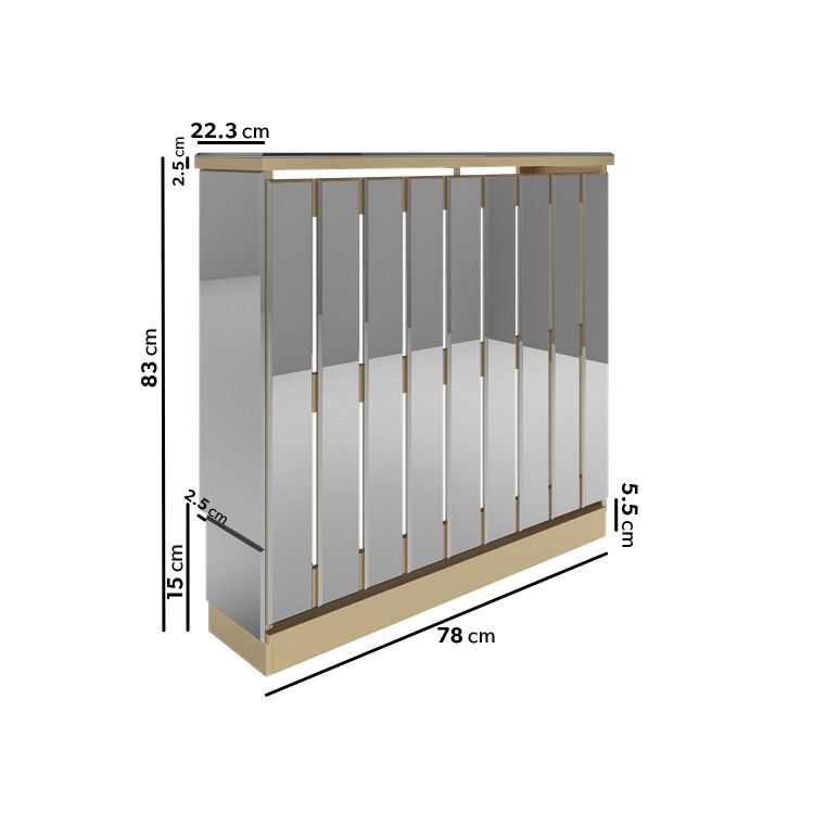 Narrow Mirrored Radiator Cover with Gold Detail - 78cm - Sophia