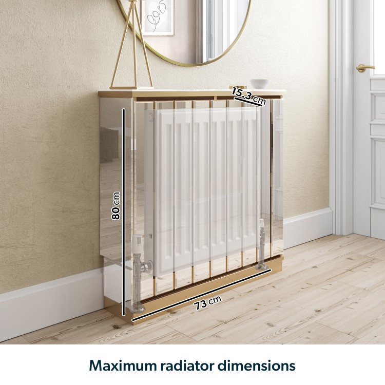 Narrow Mirrored Radiator Cover with Gold Detail - 78cm - Sophia