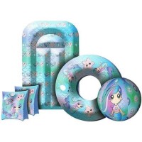 Mermaid 5 piece Inflatable Swimming Pool Set - Armbands Ring Float & Beach Ball