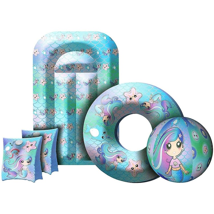 Mermaid 5 piece Inflatable Swimming Pool Set - Armbands Ring Float & Beach Ball