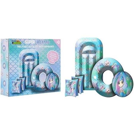 Mermaid 5 piece Inflatable Swimming Pool Set - Armbands Ring Float & Beach Ball