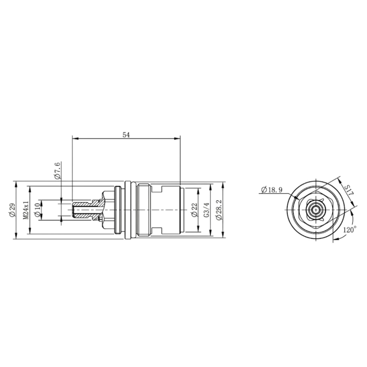 Hot Flow Control Valve for Arissa Mixer Taps – 28.2mm Diameter x 54mm Height