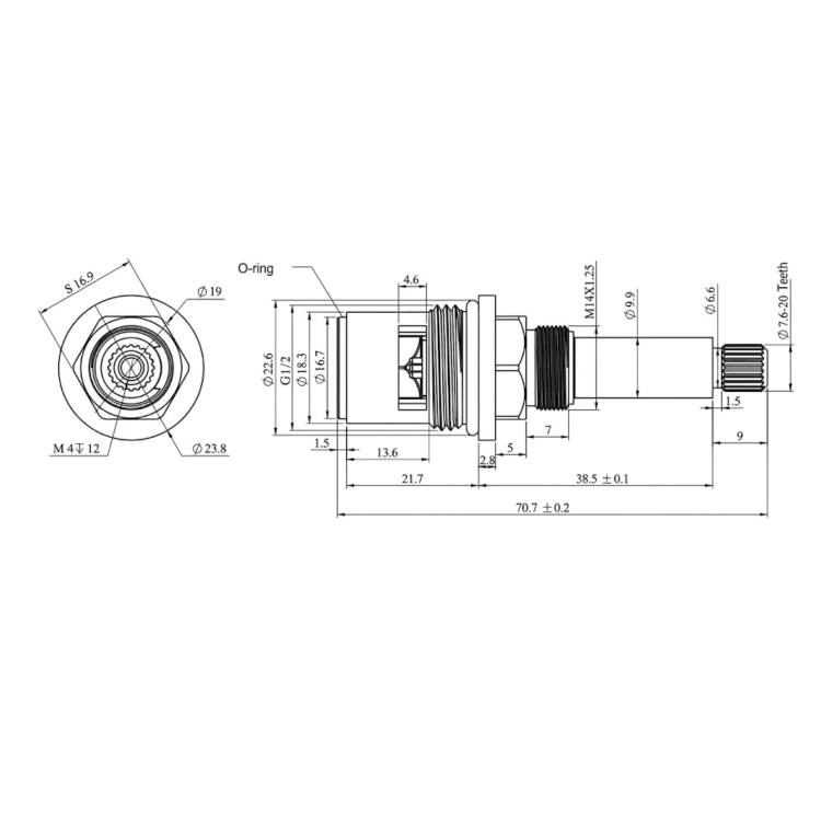 Hot Flow Control Valve for Camden Taps – 22.6mm Diameter x 70.7mm Height