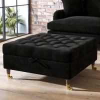 Large Black Velvet Chesterfield Footstool with Storage - Payton Large Black Velvet Chesterfield Footstool with Storage - Payton
