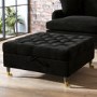 Large Black Velvet Chesterfield Footstool with Storage - Payton