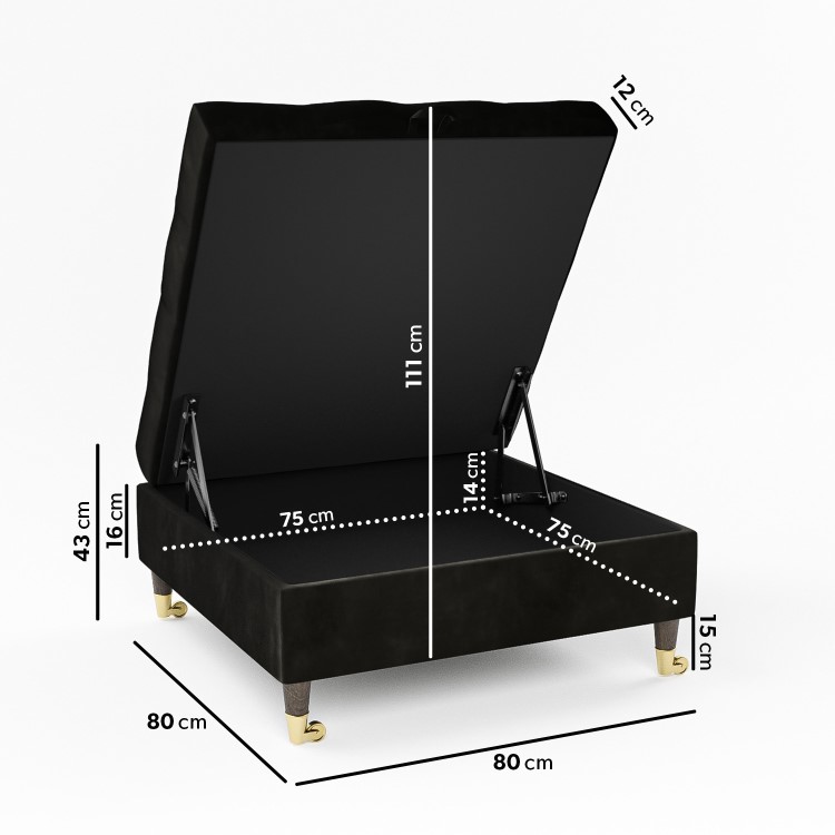 Large Black Velvet Chesterfield Footstool with Storage - Payton