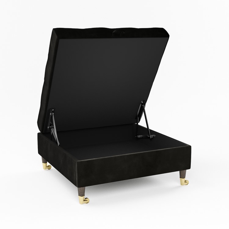 Large Black Velvet Chesterfield Footstool with Storage - Payton