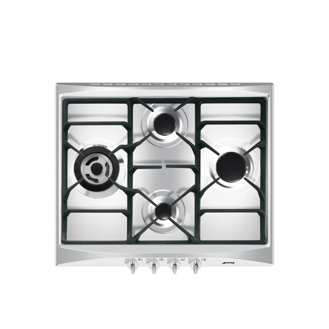 Smeg SR264XGH2 Cucina 60cm 4 Burner Gas Hob with Wok Burner - Stainless Steel