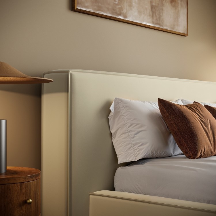 Cream Velvet Double Low-Profile Ottoman Bed with Tailored Seam Detailing - Sereno