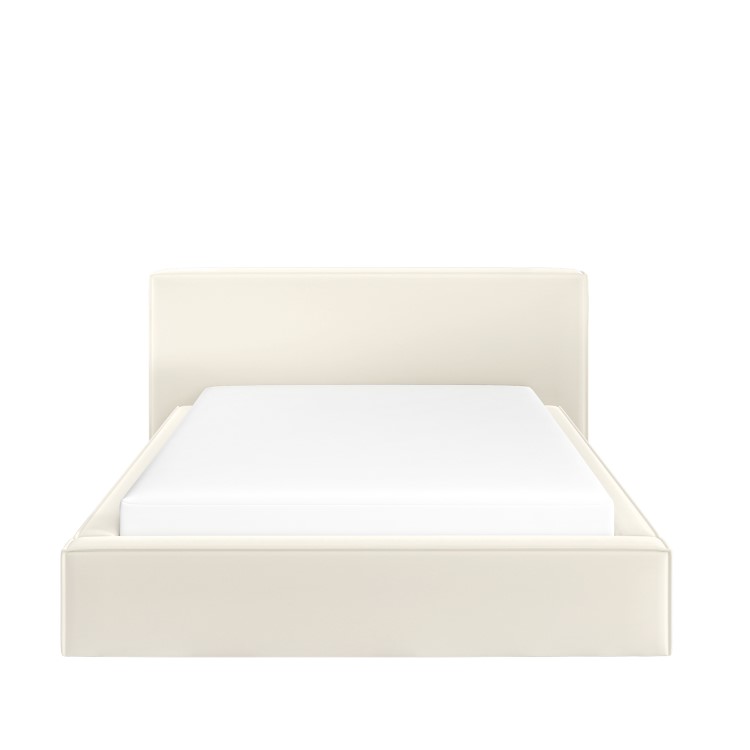 Cream Velvet Double Low-Profile Ottoman Bed with Tailored Seam Detailing - Sereno
