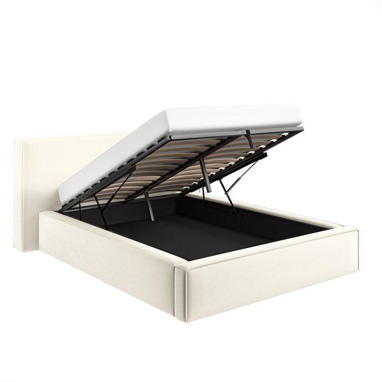 Cream Velvet King Size Low-Profile Ottoman Bed with Tailored Seam Detailing - Sereno