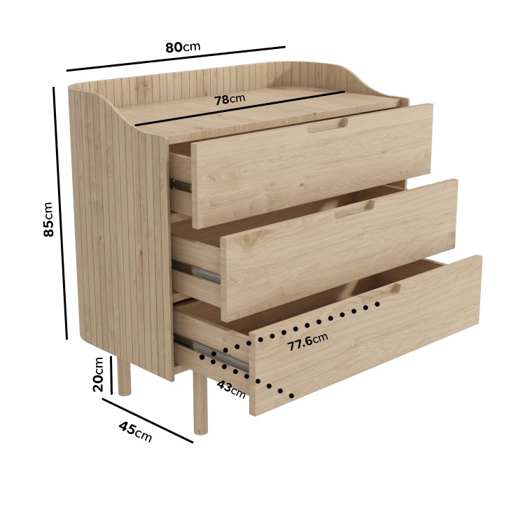 Ash Wood Mid-Century Modern Chest of 3 Drawers - Saskia