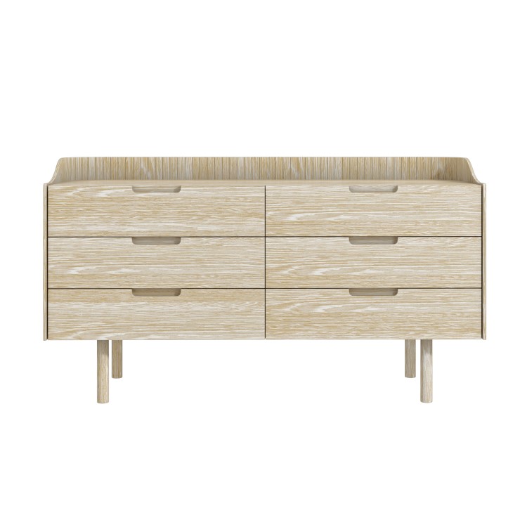 Solid Light Wood Mid-Century Modern Chest of 6 Drawers - Saskia