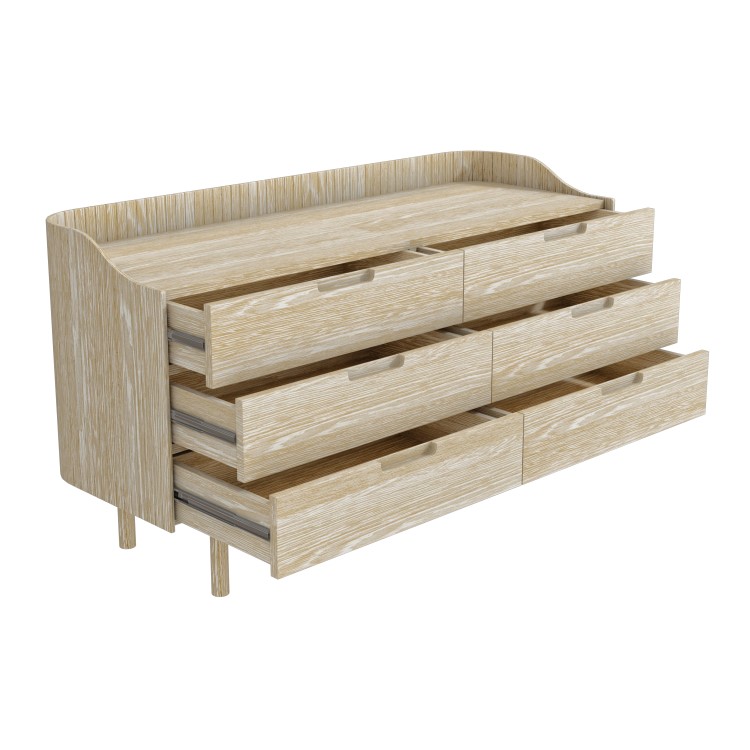 Solid Light Wood Mid-Century Modern Chest of 6 Drawers - Saskia