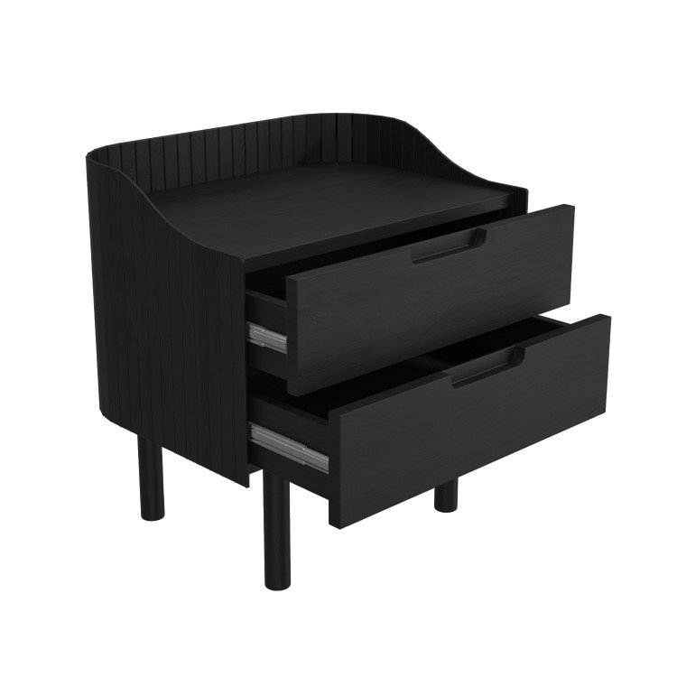 Black Mid-Century Modern 2 Drawer Bedside Table - Saskia