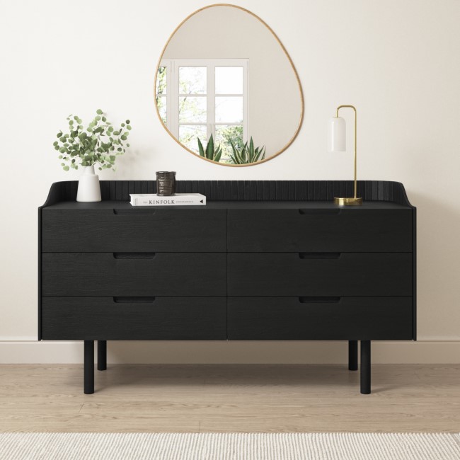 Wide Black Mid-Century Modern Chest of 6 Drawers - Saskia