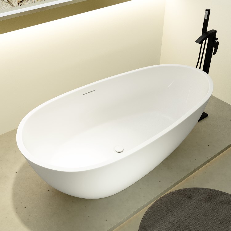GRADE A1 - Matt White Stone Resin Bath Waste Cover