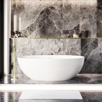 IMPERFECT - Freestanding Double Ended Stone Resin Solid Surface Bath 1700 x 750mm - Opal