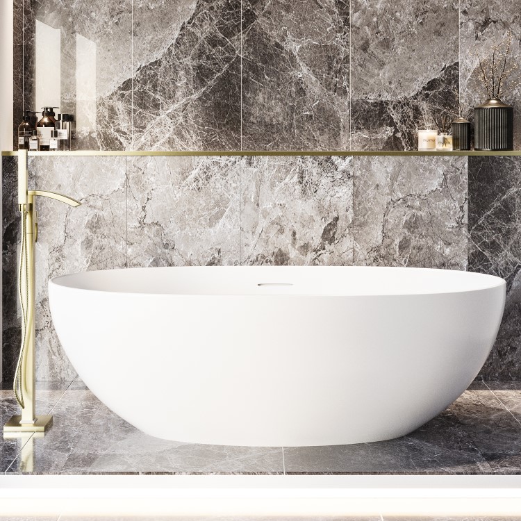 IMPERFECT - Freestanding Double Ended Stone Resin Solid Surface Bath 1700 x 750mm - Opal
