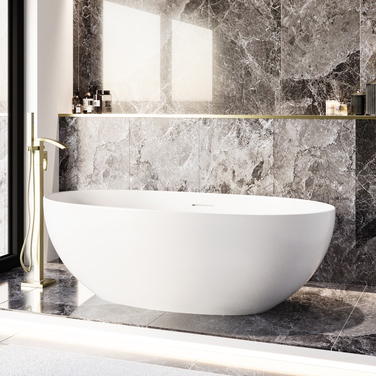 IMPERFECT - Freestanding Double Ended Stone Resin Solid Surface Bath 1700 x 750mm - Opal