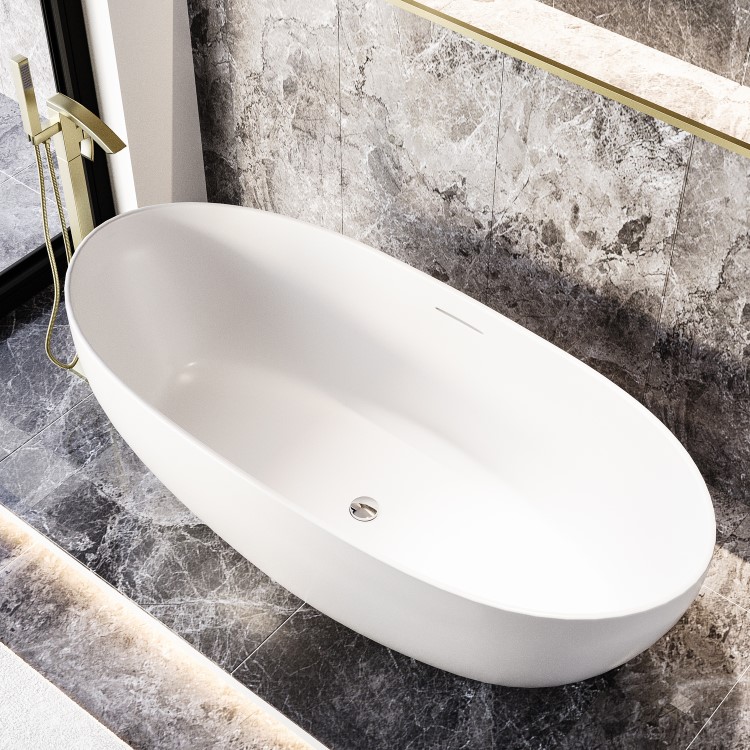IMPERFECT - Freestanding Double Ended Stone Resin Solid Surface Bath 1700 x 750mm - Opal