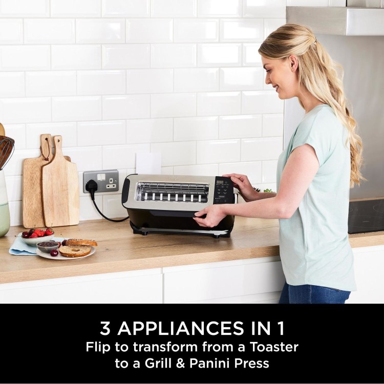Refurbished Ninja ST200UK 3-in-1 Toaster Grill and Panini Press Black