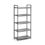 Tall Black Metal Open Bookcase with Faux Concrete Shelves - Julian Bowen