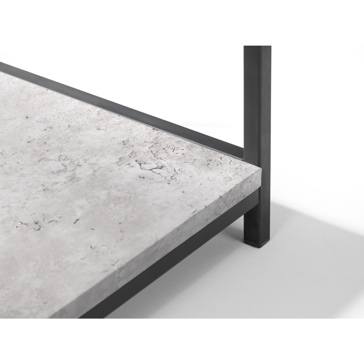 Tall Black Metal Open Bookcase with Faux Concrete Shelves - Julian Bowen