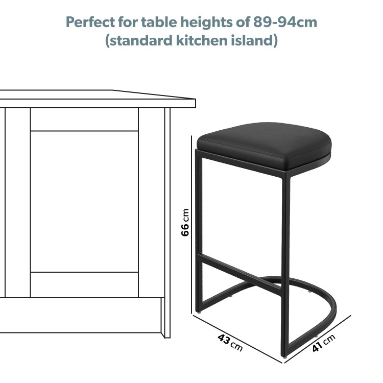 Black Faux Leather Kitchen Stool - 66cm - Stella