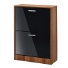 LPD Strand Black High Gloss and Walnut Shoe Storage Cabinet with 2 Shoe Compartments 12 Pairs