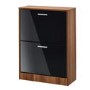 LPD Strand Black High Gloss and Walnut Shoe Storage Cabinet with 2 Shoe Compartments 12 Pairs