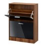 LPD Strand Black High Gloss and Walnut Shoe Storage Cabinet with 2 Shoe Compartments 12 Pairs