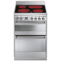 Smeg SUK62CMX8 60cm Wide Double Oven Stainless Steel Electric Cooker With Ceramic Hob